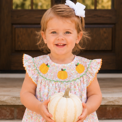 Smocked Pumpkins Girl Bubble - Fall Floral