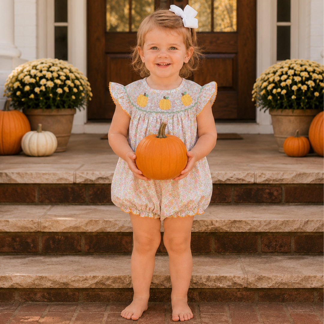 Smocked Pumpkins Girl Bubble