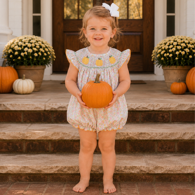 Smocked Pumpkins Girl Bubble - Fall Floral