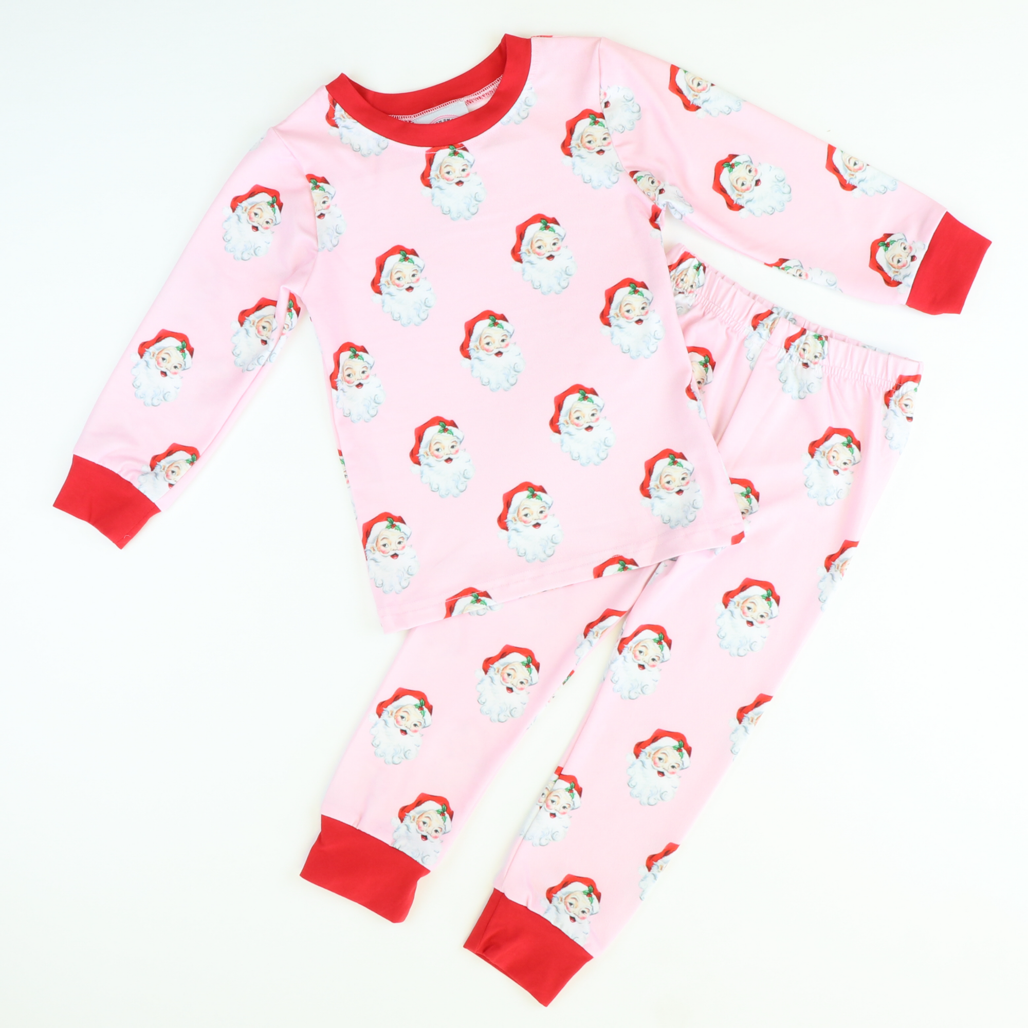 Vintage Holly Jolly Santa Claus Pink Knit Pajama Set - Stellybelly