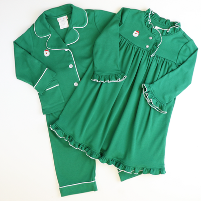 Embroidered Santa Face Pajama Set - Christmas Green - Stellybelly