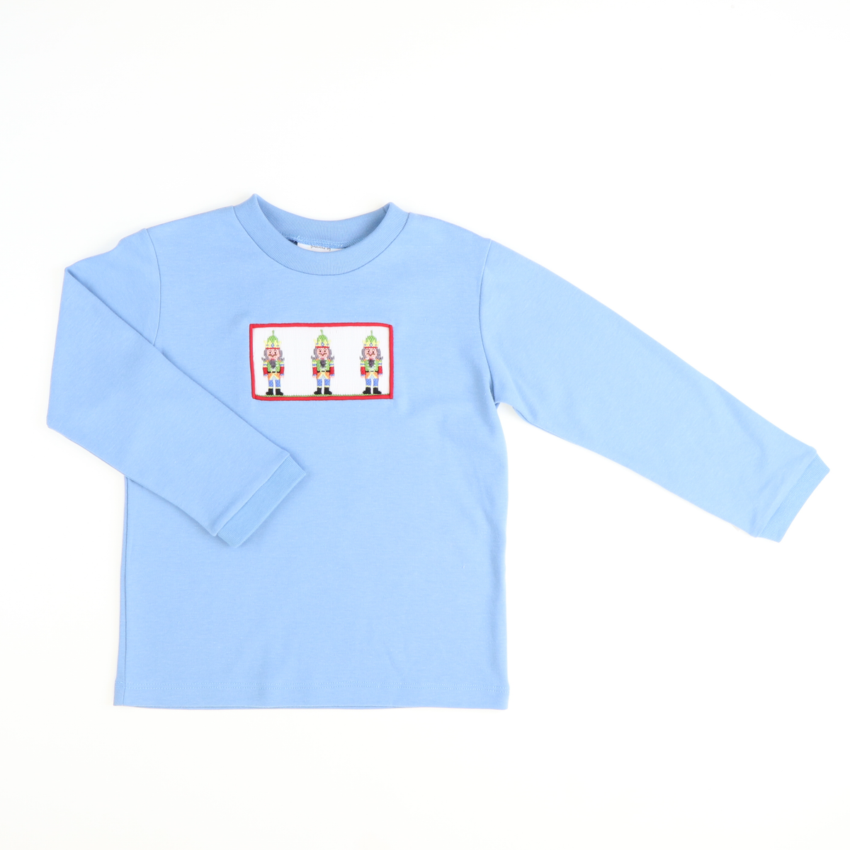 Smocked Nutcracker Long Sleeve Shirt - Light Blue Knit - Stellybelly