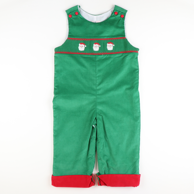 Smocked Santa Faces Longall - Christmas Green Corduroy - Stellybelly