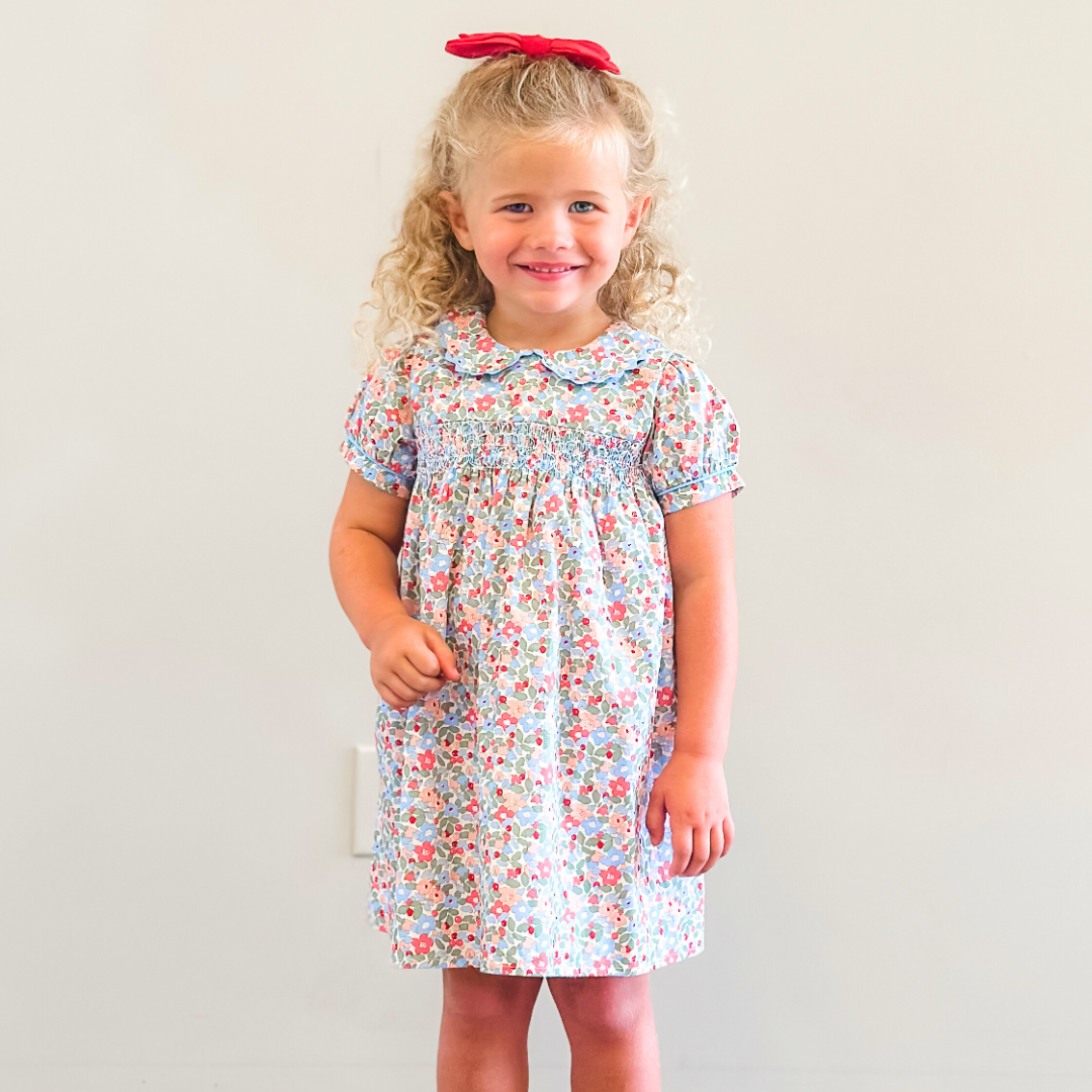 Smocked Collared Dress - Garden Floral