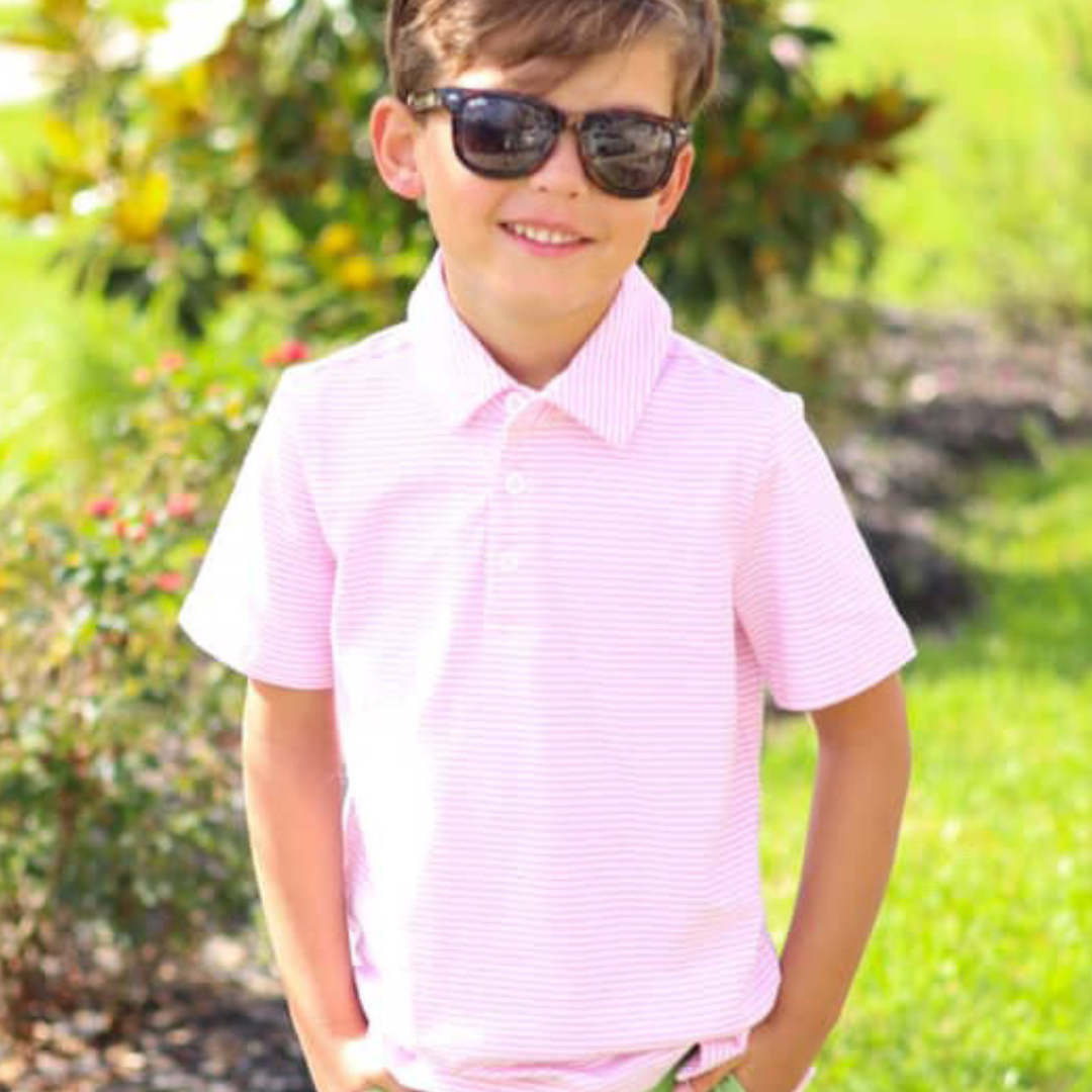 Boys Signature Knit Polo Pink Thin Stripe