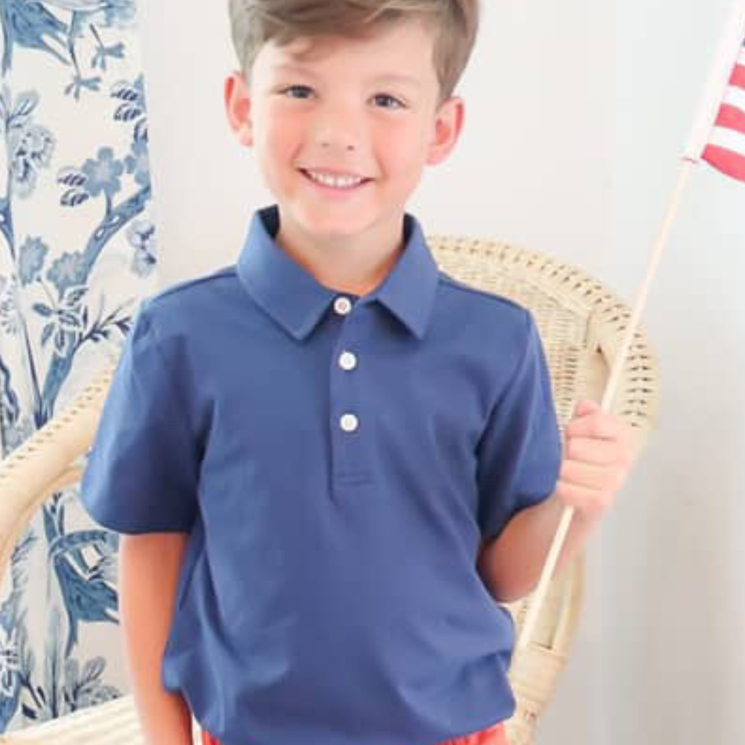 Boys Signature Knit Polo - Solid Navy - Stellybelly