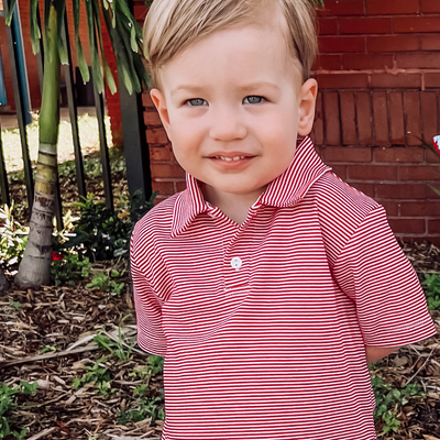 Boys Signature Knit Polo - Red Thin Stripe