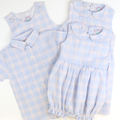 Sunday Brunch Shortall - Blue & Pink Plaid Seersucker
