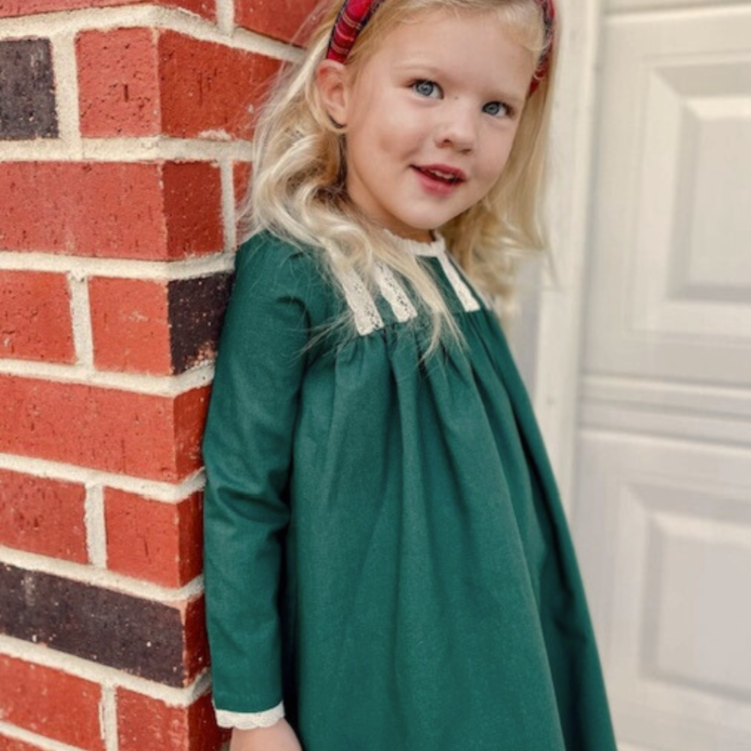 Dark Green & Cream Lace Linen Dress