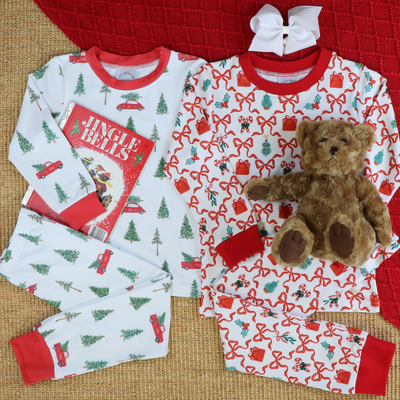 Knit Pajama Set - Vintage Christmas Trucks