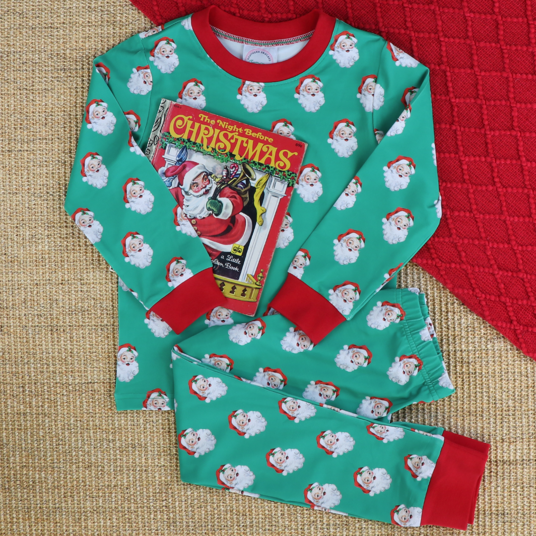 Knit Pajama Set - Holly Jolly Santa Green