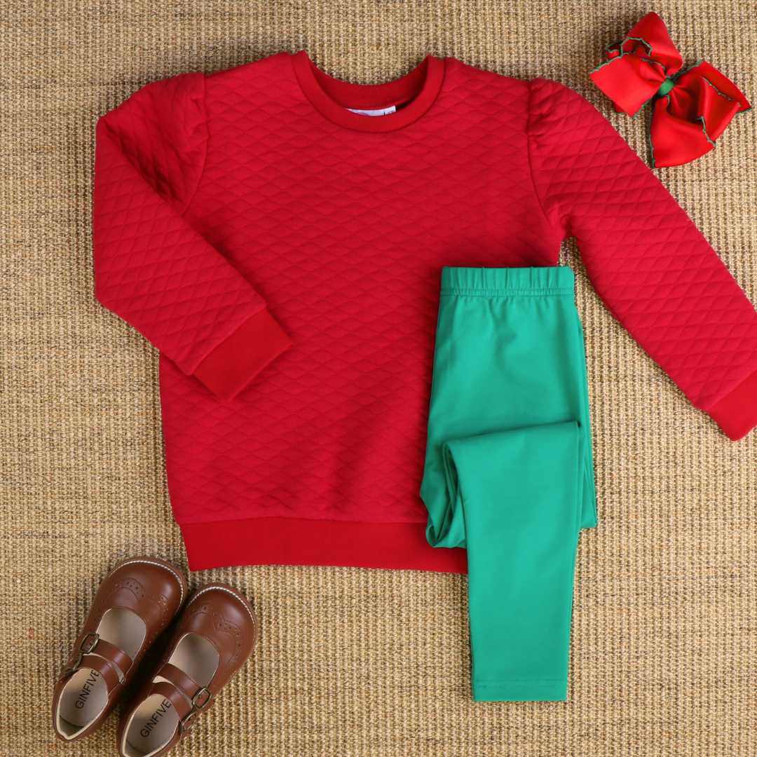 Quilted Girls Sweatshirt - Holiday Red