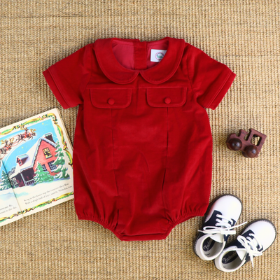 Corduroy Collared Boy Bubble - Holiday Red