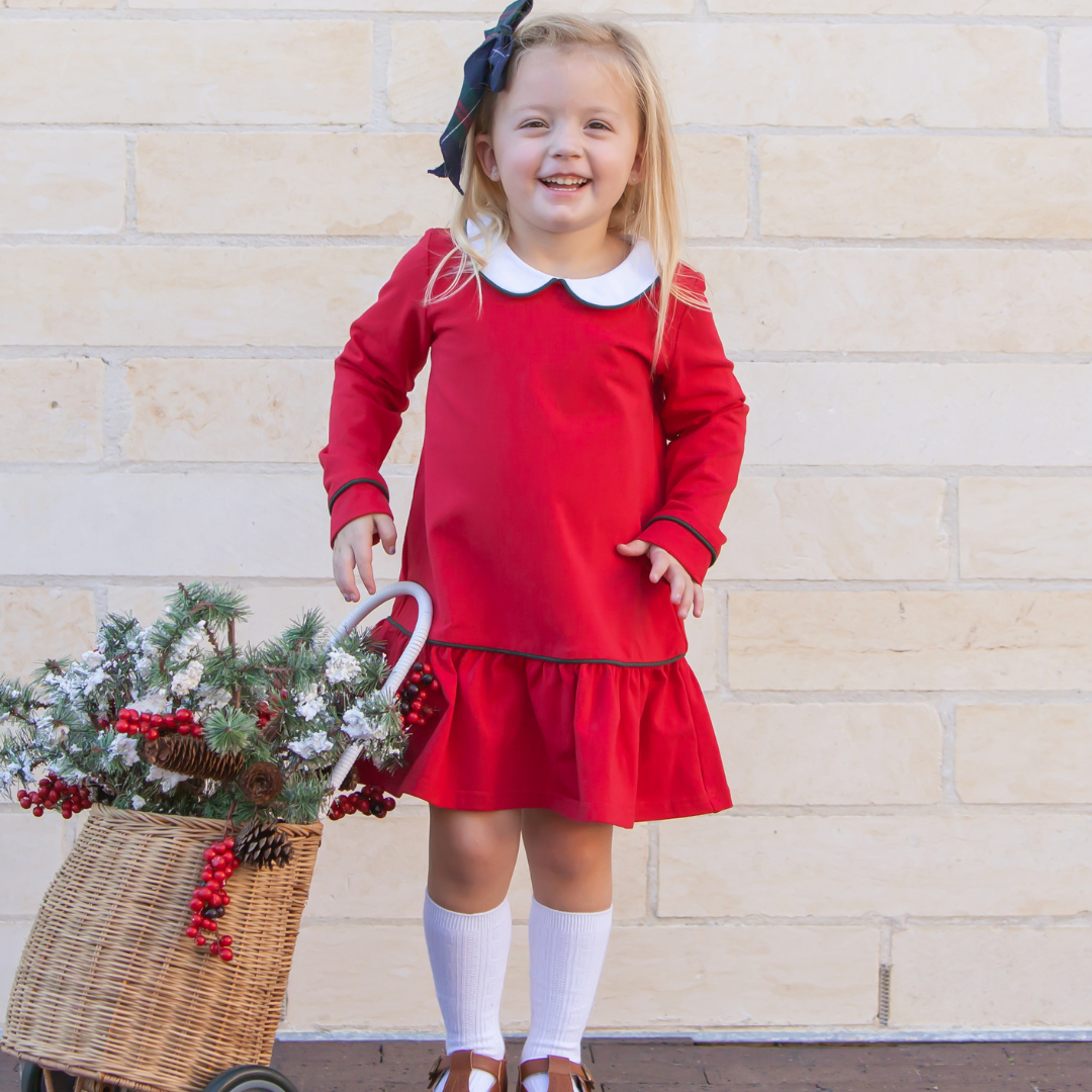 Collared Knit Dress - Holiday Red