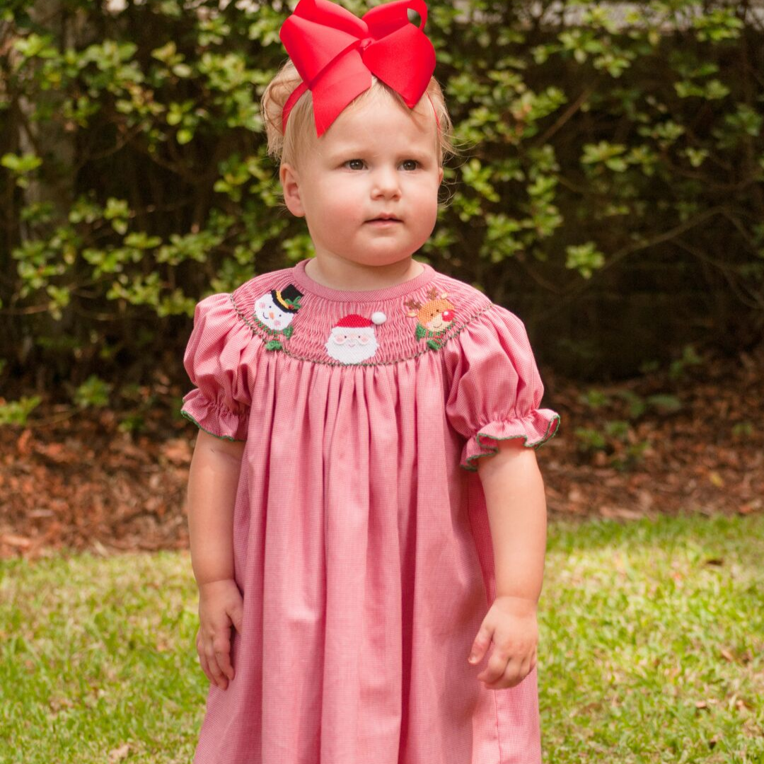 Smocked Christmas Friends Bishop - Red Micro-Gingham - Stellybelly