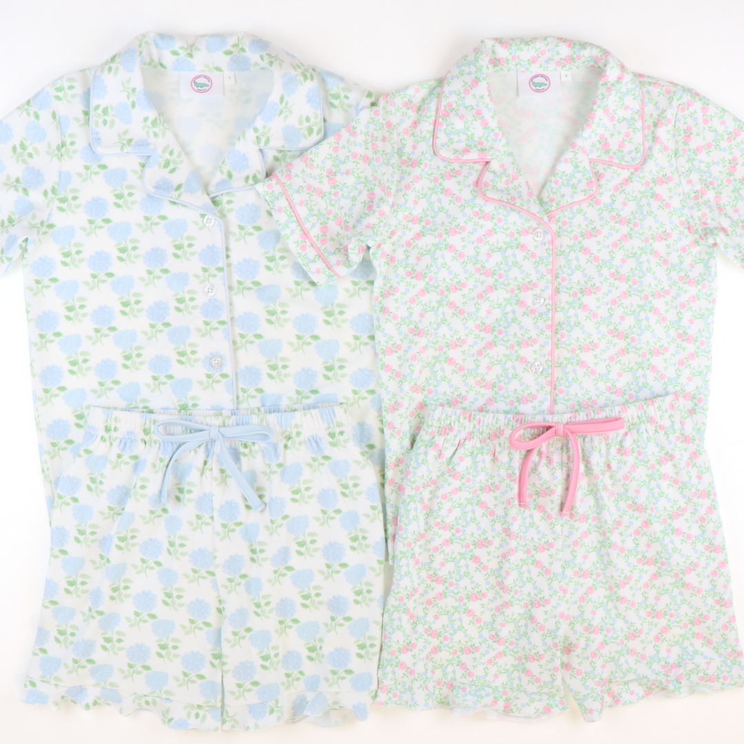 Button Down Loungewear Set - Pink & Blue Floral - Stellybelly