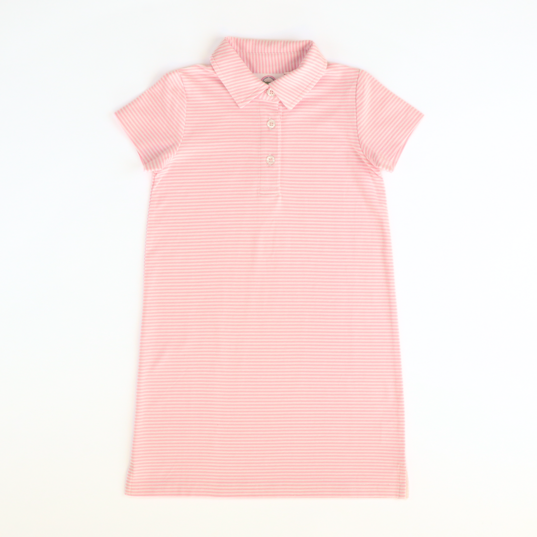 Polo Dress - Coral Stripe Knit