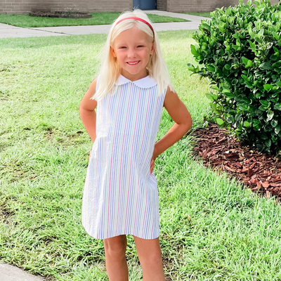 Collared Sleeveless Dress - Multicolor Stripe Seersucker - Stellybelly
