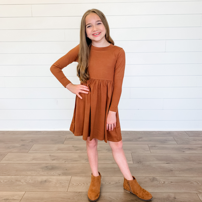Keegan Sweater Dress- Cinnamon - Stellybelly