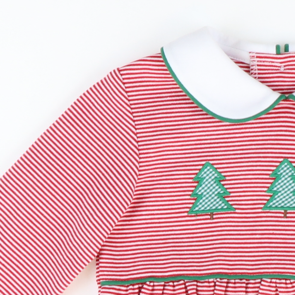 Appliquéd Christmas Trees Boy Bubble - Red Stripe Knit - Stellybelly