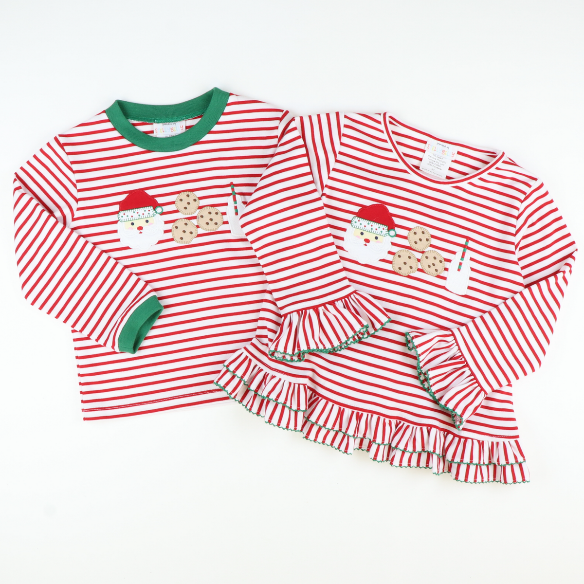 Appliquéd Christmas Eve Ruffle Top - Red Stripe Knit - Stellybelly