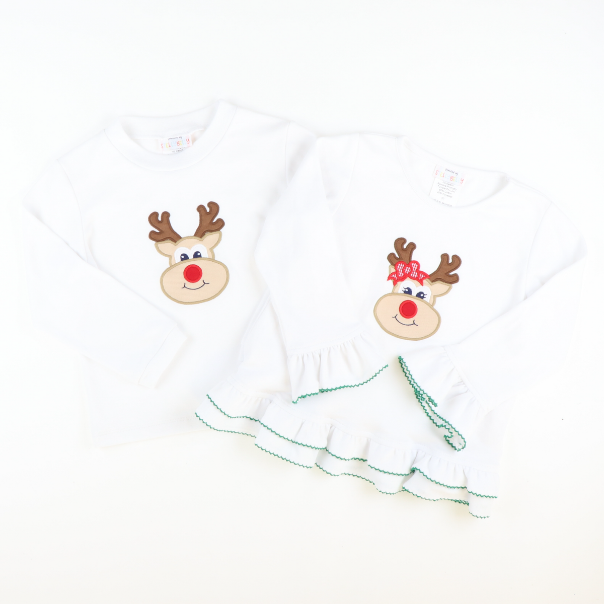 Appliquéd Reindeer Long Sleeve Shirt - White Knit - Stellybelly