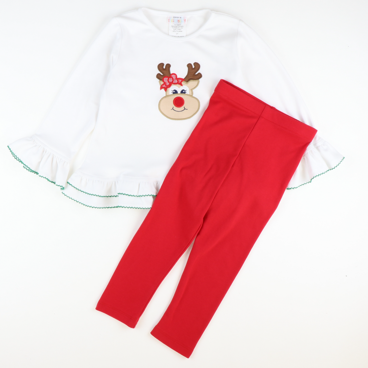 Appliquéd Reindeer Ruffle Top - White Knit - Stellybelly