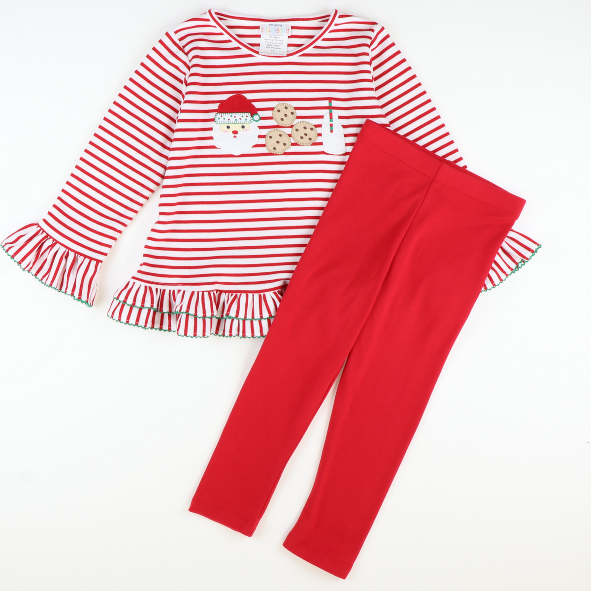 Appliquéd Christmas Eve Ruffle Top - Red Stripe Knit - Stellybelly