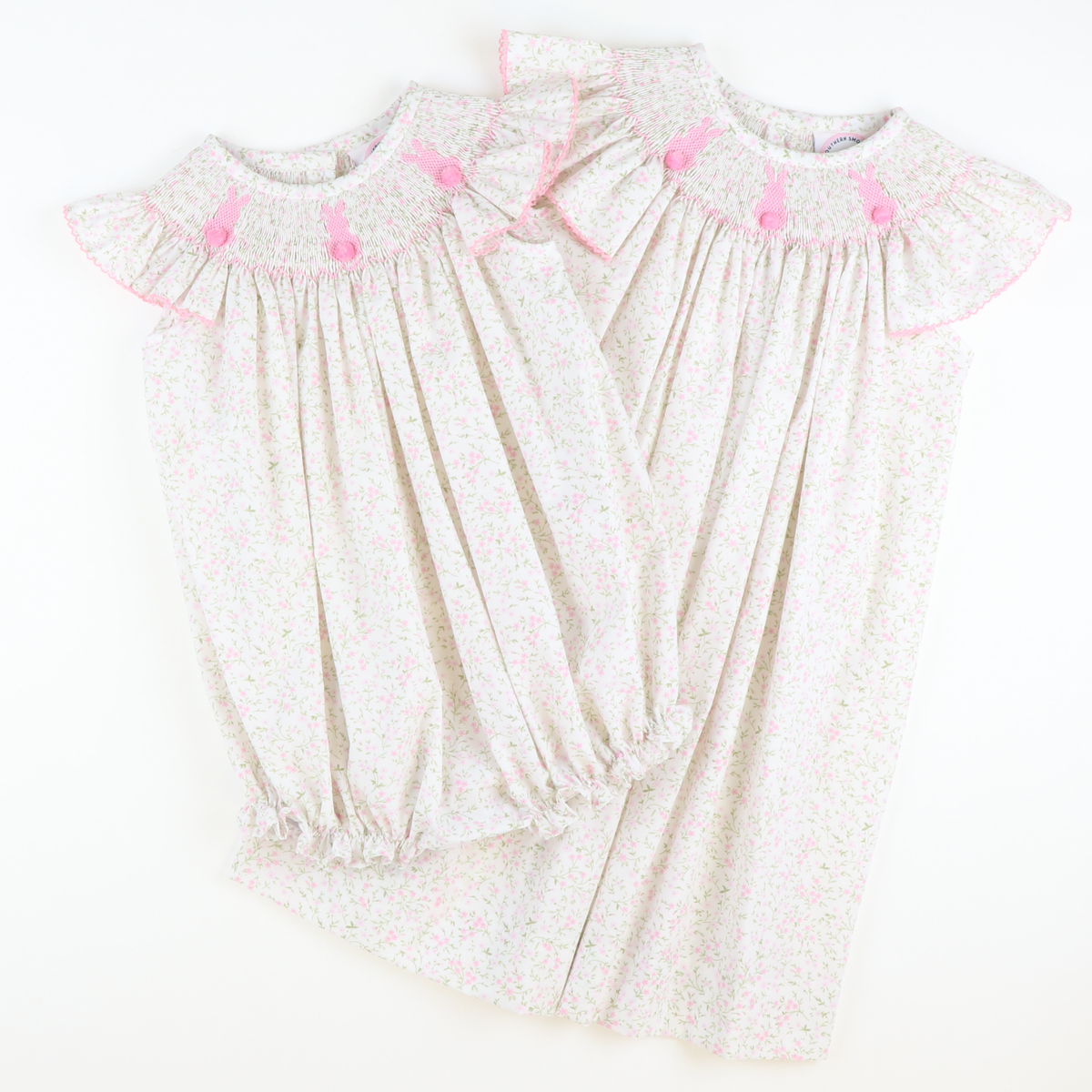 Smocked Cottontail Bunnies Bishop - Pink Floral - Stellybelly
