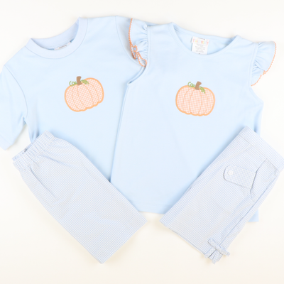 Orange Pumpkin Appliqué Short Sleeve Shirt - Stellybelly