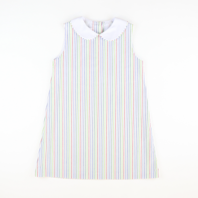 Collared Sleeveless Dress - Multicolor Stripe Seersucker - Stellybelly