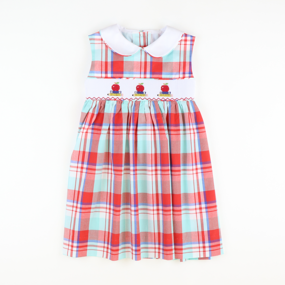 Smocked Apples & Books Collared Dress - Regatta Plaid - Stellybelly