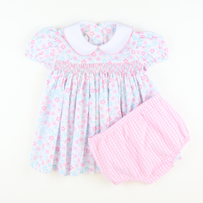 Smocked Geo Collared Top & Bloomer Set - Pink Poppy - Stellybelly