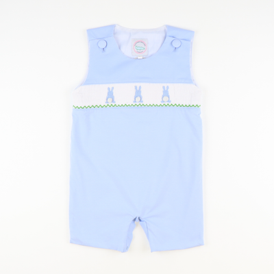 Smocked  Cottontail Bunnies Shortall - Light Blue
