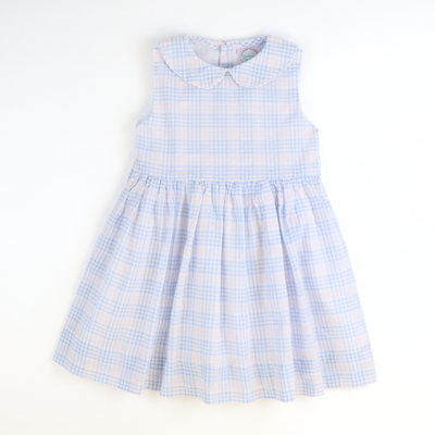 Sunday Brunch Dress - Blue & Pink Plaid Seersucker