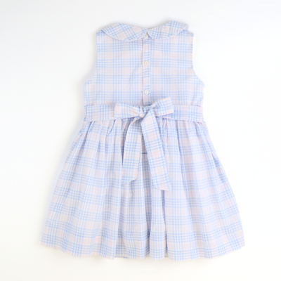 Sunday Brunch Dress - Blue & Pink Plaid Seersucker
