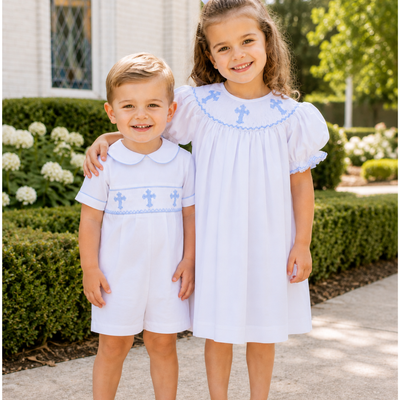 Smocked Cross Bishop- White