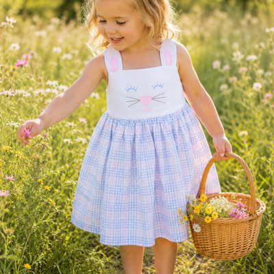 Bunny Face Dress - Blue & Pink Plaid Seersucker