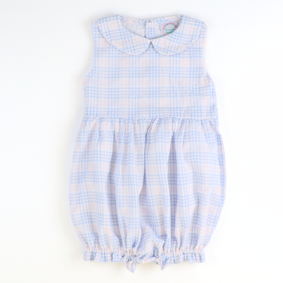 Sunday Brunch Girl Bubble - Blue & Pink Plaid Seersucker