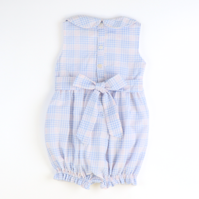 Sunday Brunch Girl Bubble - Blue & Pink Plaid Seersucker