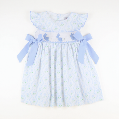 Smocked Blue Bunnies Dress- Hydrangea Blooms
