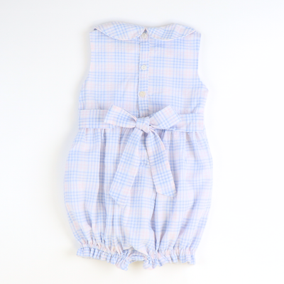 Sunday Brunch Girl Bubble - Blue & Pink Plaid Seersucker