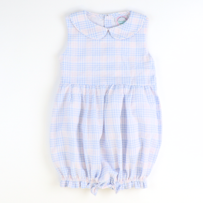 Sunday Brunch Girl Bubble - Blue & Pink Plaid Seersucker