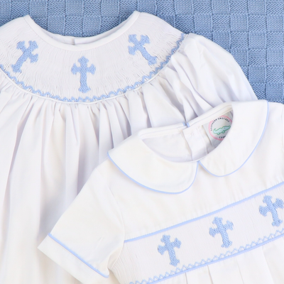 Smocked Cross Bishop- White