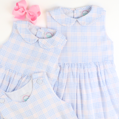Sunday Brunch Shortall - Blue & Pink Plaid Seersucker