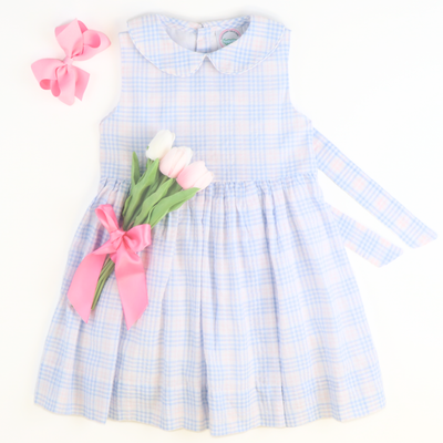 Sunday Brunch Dress - Blue & Pink Plaid Seersucker