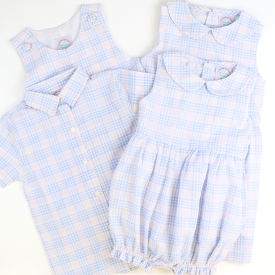 Sunday Brunch Shortall - Blue & Pink Plaid Seersucker