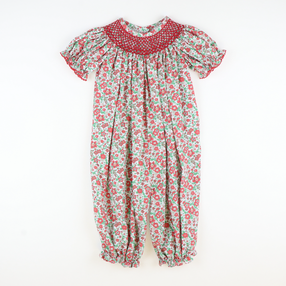 Smocked Christmas Floral Geo Girl Long Bubble - Stellybelly