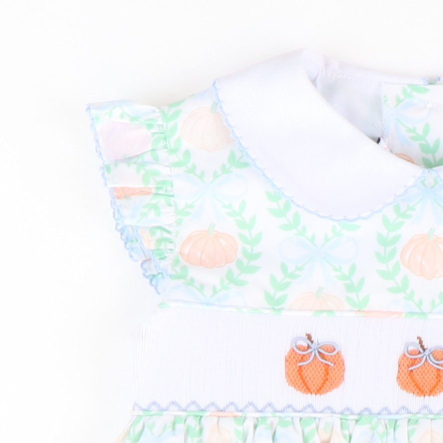 Smocked Heirloom Pumpkins Collared Girl Bubble - Stellybelly