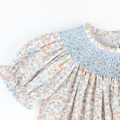 Smocked Autumn Floral Geo Girl Long Bubble - Stellybelly